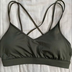Olive green strappy sports bra